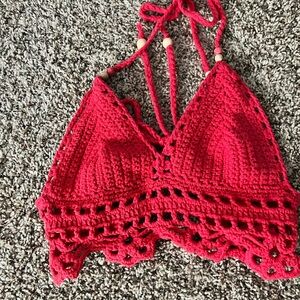 Red Crochet Halter Top